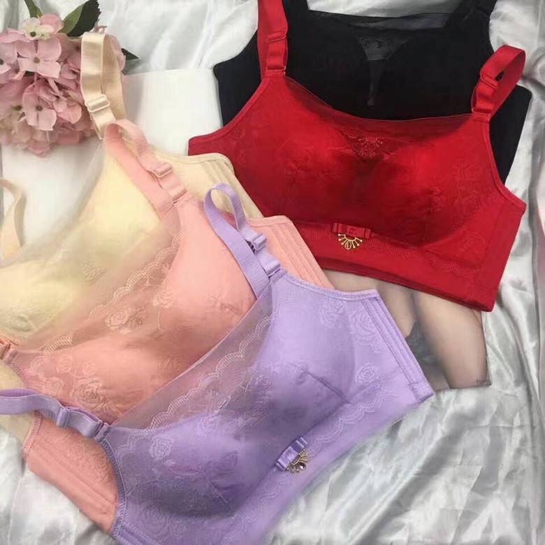 新品蚕丝玫瑰抹胸无钢圈文胸套装防走光聚拢调整型女士品牌内衣
