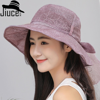 韩版时尚蝴蝶结大檐布帽女春夏防晒遮阳帽可折叠