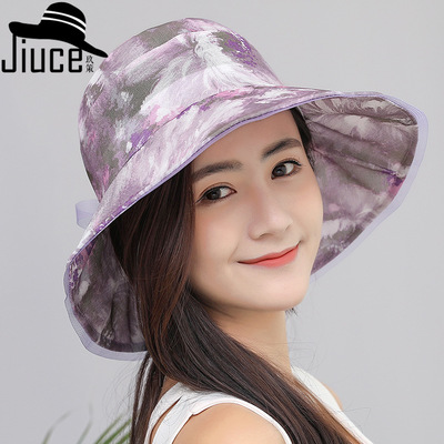 女士帽子新款夏天韩版新款珍珠花朵大檐遮阳帽防晒可折叠大沿布帽