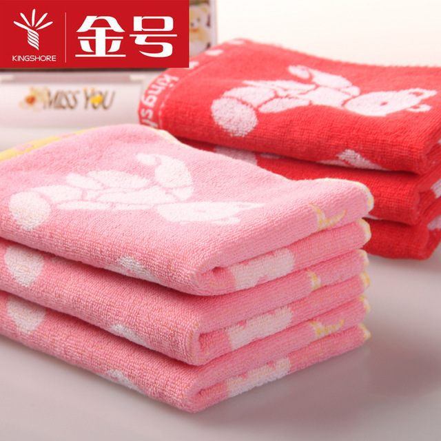 【金号】全棉毛巾48*25纯棉格子提缎卡通小熊毛巾50g