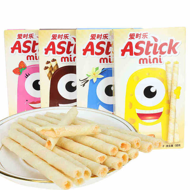 皇冠Astick爱时乐巧克力草莓绿茶味威化休闲零食饼干50g